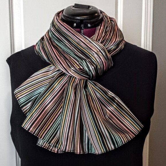 Multicolor Stripe Center Pleat Oblong Scarf - Picture 1 of 7